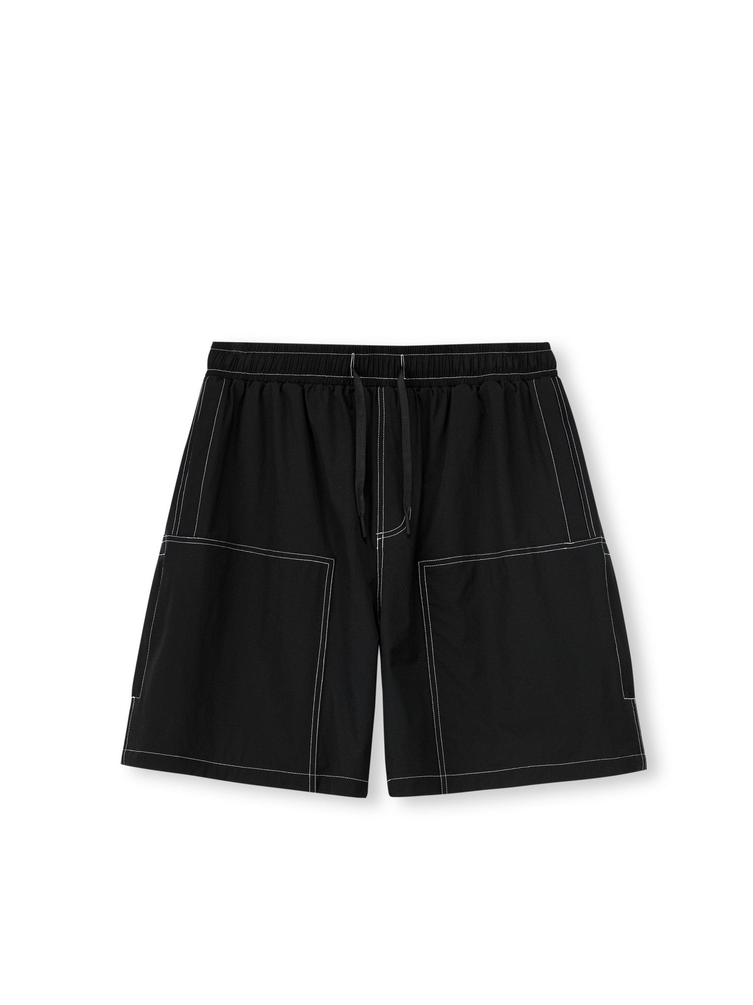 FPA Water-Repellent Woven Shorts with Visible Stitching – Summer Loose-Fit Straight-Leg Casual Mid-Length Shorts in Black